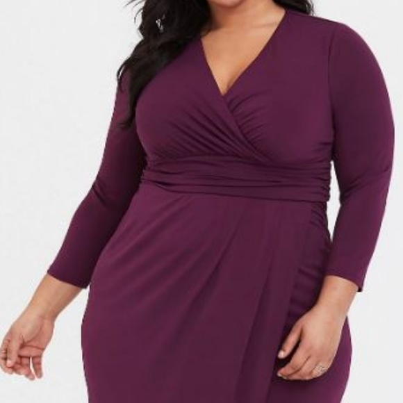 NWT Torrid Purple Studio Knit Surplice Wrap Dress - Picture 2 of 4